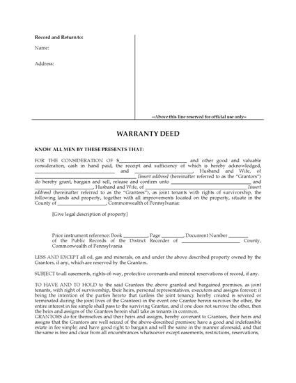 Picture of Pennsylvania Warranty Deed for Joint Ownership