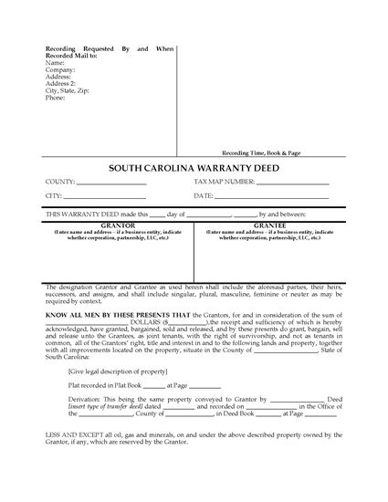 Picture of South Carolina Warranty Deed for Joint Ownership