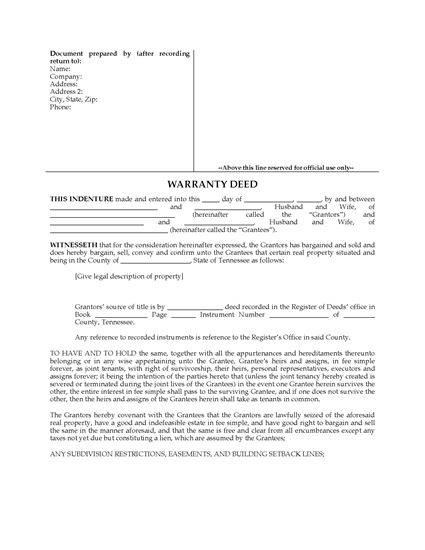 Picture of Tennessee Warranty Deed for Joint Ownership