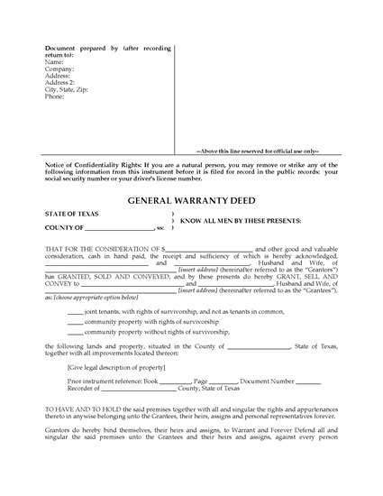 Picture of Texas General Warranty Deed for Joint Ownership