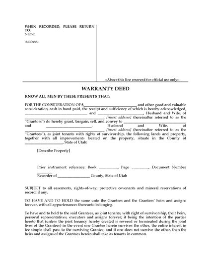 Picture of Utah Warranty Deed for Joint Ownership