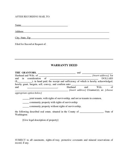 Picture of Washington Warranty Deed for Joint Ownership