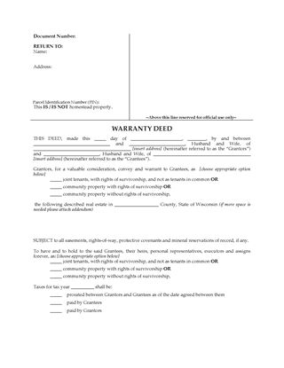 Picture of Wisconsin Warranty Deed for Joint Ownership
