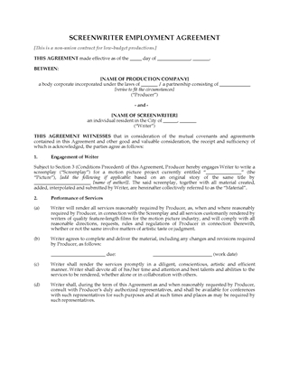 Picture of Screenwriter Employment Agreement (non-union) | USA
