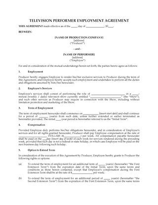 Picture of Television Performer Employment Contract