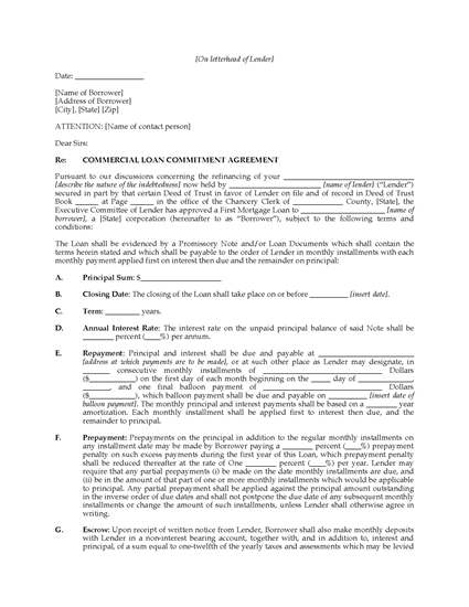Picture of Commercial Loan Commitment Letter | USA