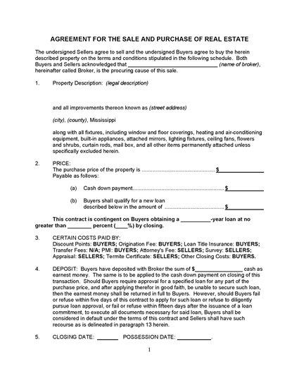 Picture of Mississippi Real Estate Sale and Purchase Agreement