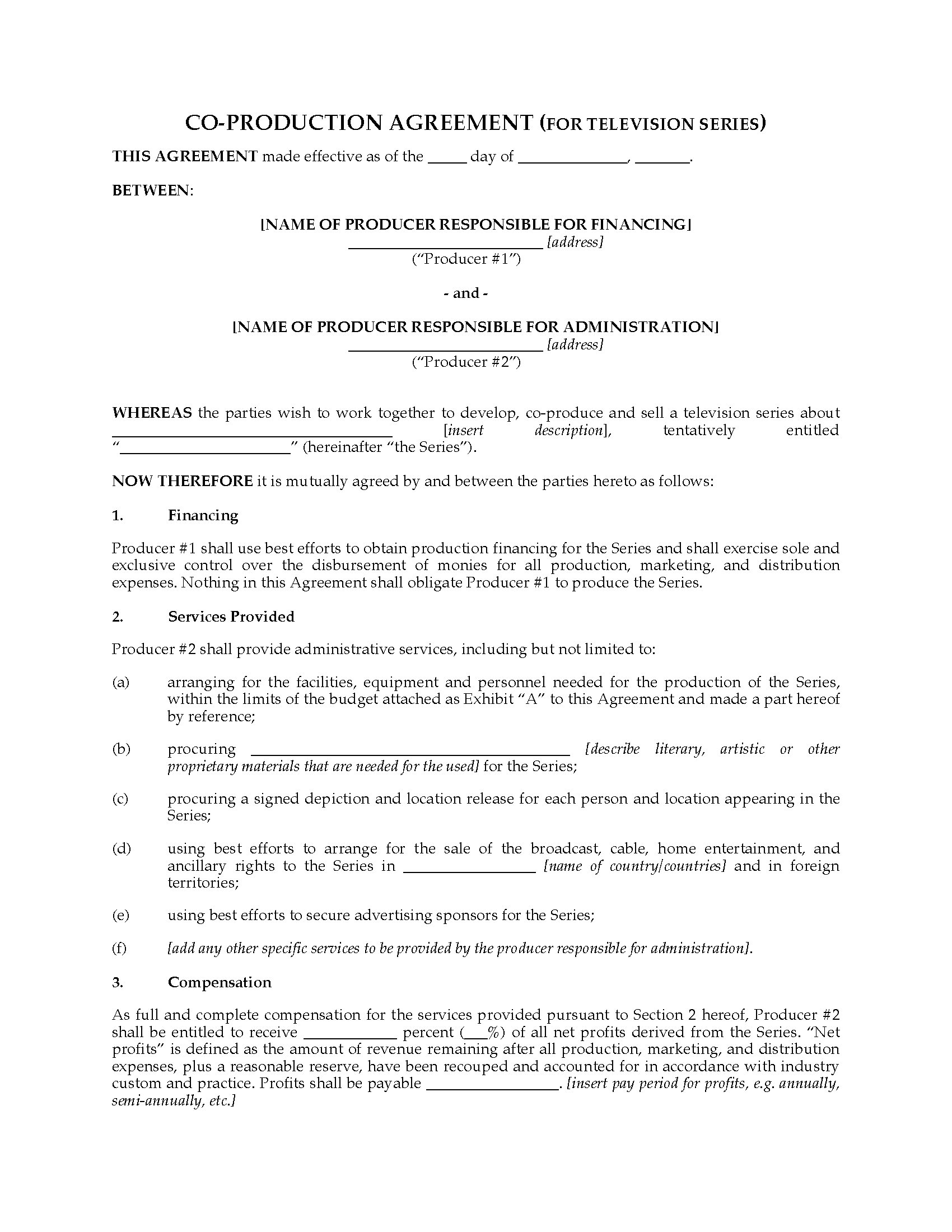 Co-Production Agreement for TV Series  Legal Forms and Business With tv advertising agreement template