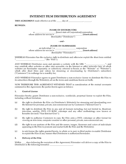 Picture of Internet Film Distribution Agreement