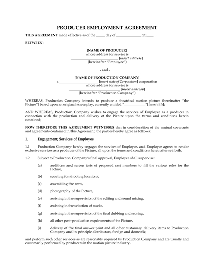 Picture of Film Producer Employment Contract