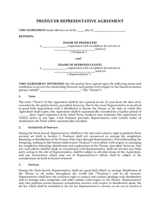 Picture of Film Producer Representative Agreement
