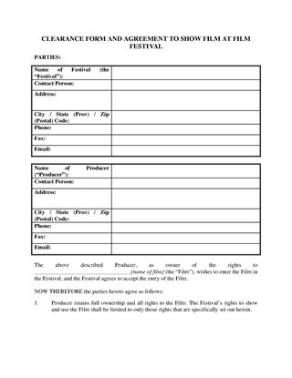 Picture of Film Festival Submission and Clearance Form