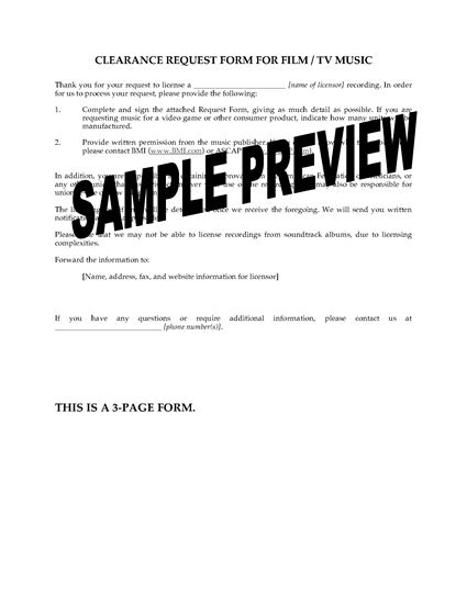 Picture of Clearance Request Form for Music