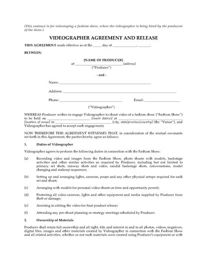 Picture of Videography Agreement for Fashion Show