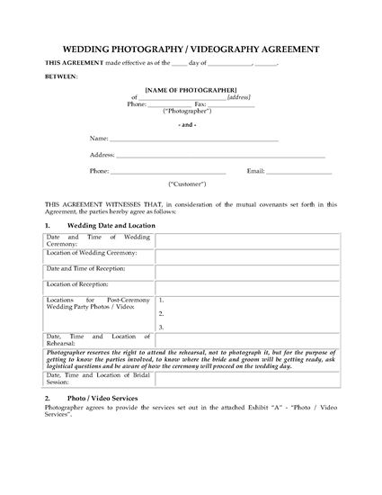Picture of Wedding Photography and Videography Contract
