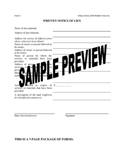 Picture of Saskatchewan Lien Claim Forms Package