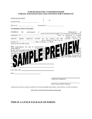 Picture of Illinois Subcontractor / Vendor / Supplier Lien Waiver and Release Forms