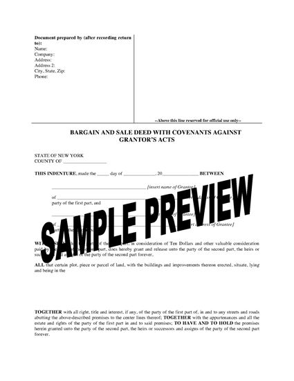 Picture of New York Bargain and Sale Deed With Covenants