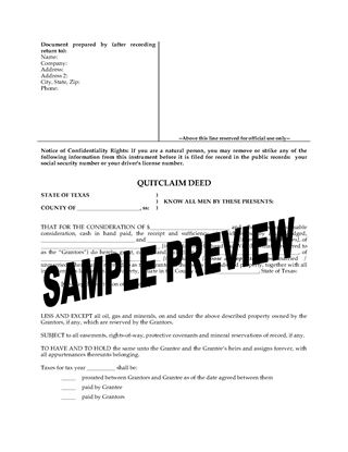 Picture of Texas Quitclaim Deed from Husband and Wife to Individual