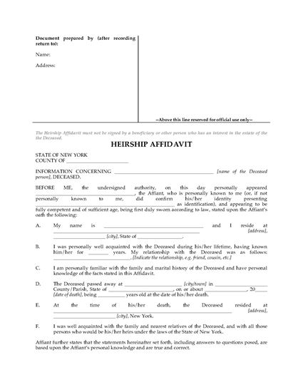 Picture of New York Affidavit of Heirship