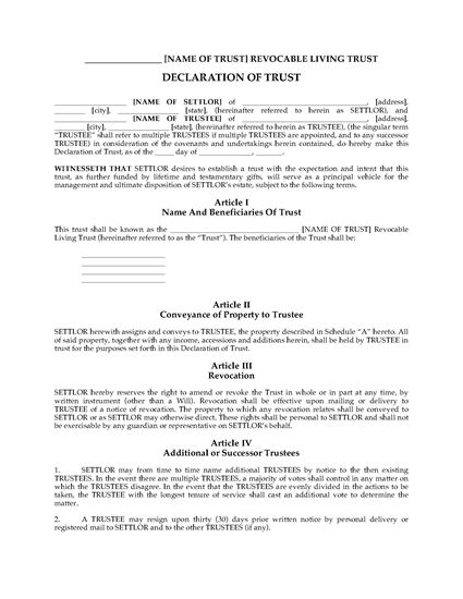 Picture of USA Revocable Living Trust Declaration