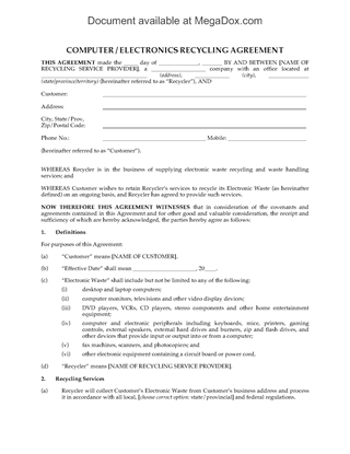 Picture of Computer & Electronics Business Recycling Agreement