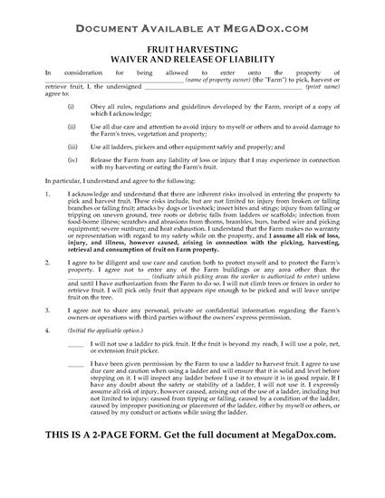 Picture of Fruit Picker Waiver and Release Form