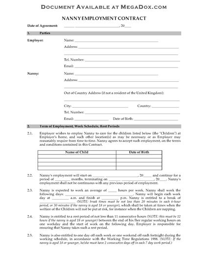 Picture of UK Nanny Employment Contract