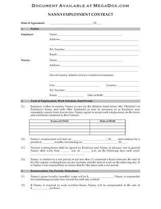 Picture of Australia Nanny Employment Contract