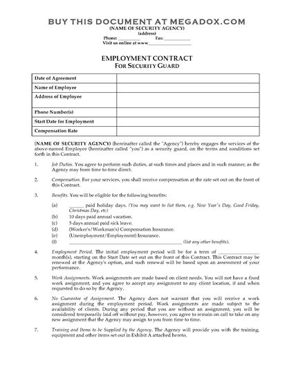 Picture of Security Guard Employment Contract