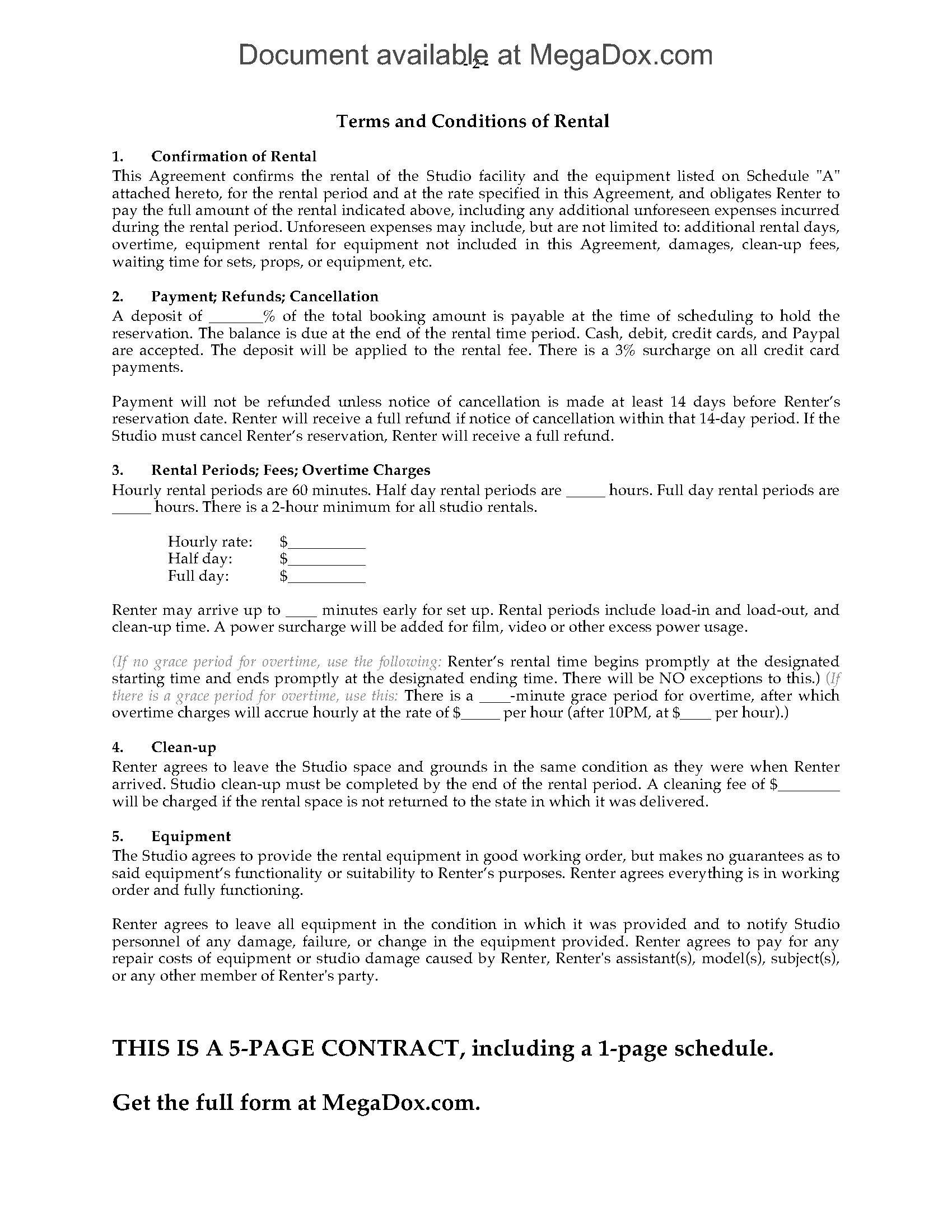 Photo Studio Rental Contract Legal Forms and Business Templates