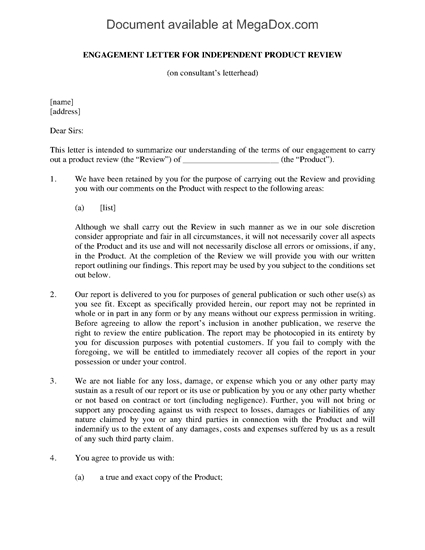 Picture of Independent Product Review Engagement Letter