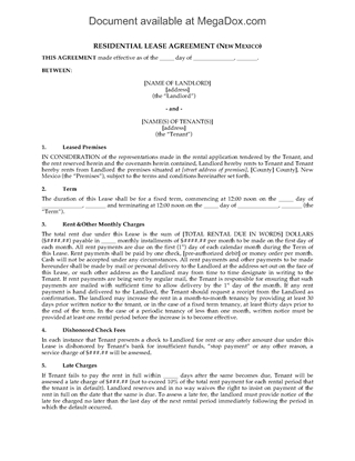Picture of New Mexico Fixed Term Residential Lease Agreement