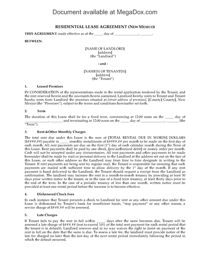 Picture of New Mexico Fixed Term Residential Lease Agreement