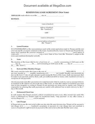 Picture of New York Fixed Term Residential Lease Agreement