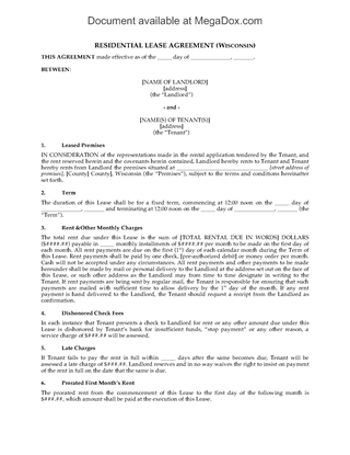 Picture of Wisconsin Fixed Term Residential Lease Agreement