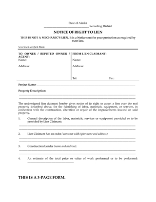 Picture of Alaska Notice of Right to Lien
