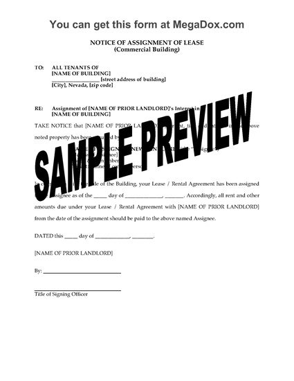Picture of Nevada Notice of Assignment of Commercial Lease
