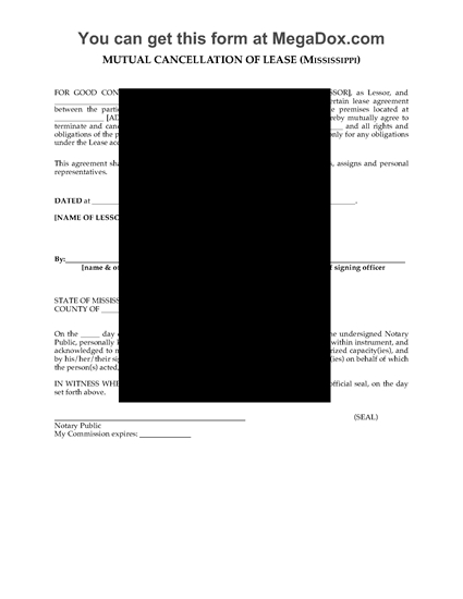 Picture of Mississippi Mutual Cancellation of Commercial Lease