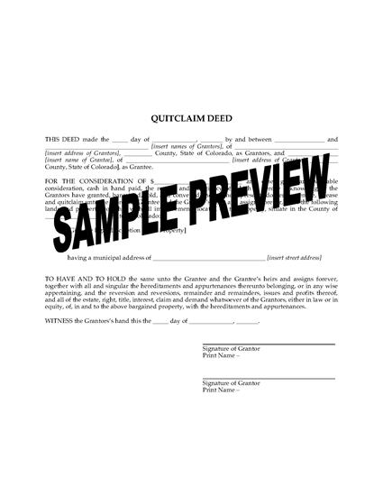 Picture of Colorado Quitclaim Deed from Husband and Wife to Individual