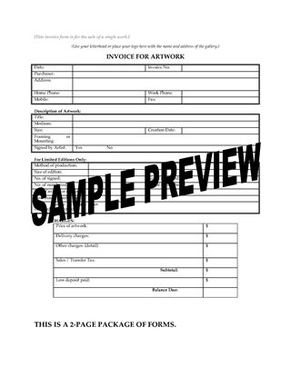 Picture of Invoice Forms for Artwork