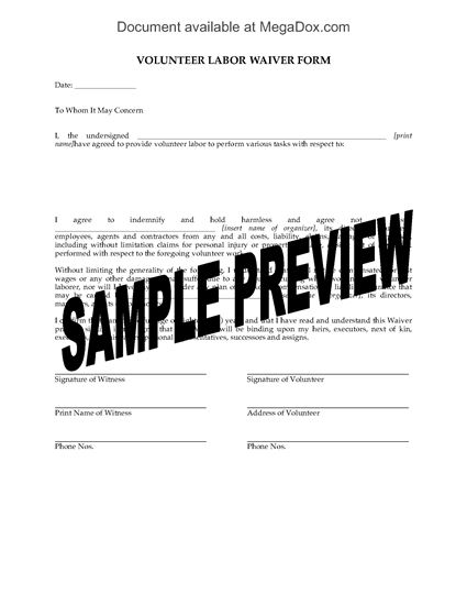 Picture of Volunteer Worker Waiver Form