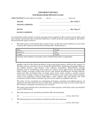 Picture of Mobile Home Sale Contract | USA