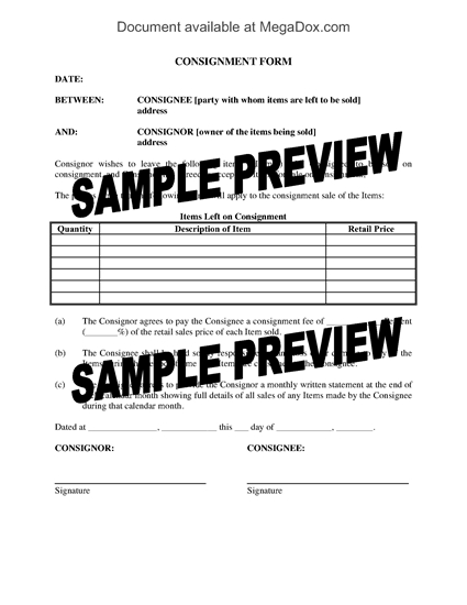 Picture of Consignment Form