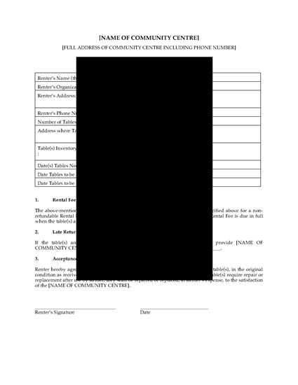 Picture of Community Centre Table Rental Agreement | Canada