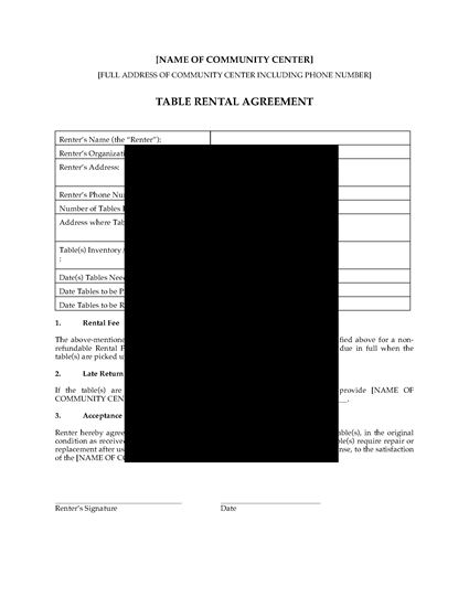 Picture of USA Community Center Table Rental Agreement