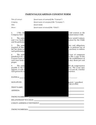 Picture of Consent of Parent or Guardian for Minor to Enter into Contract