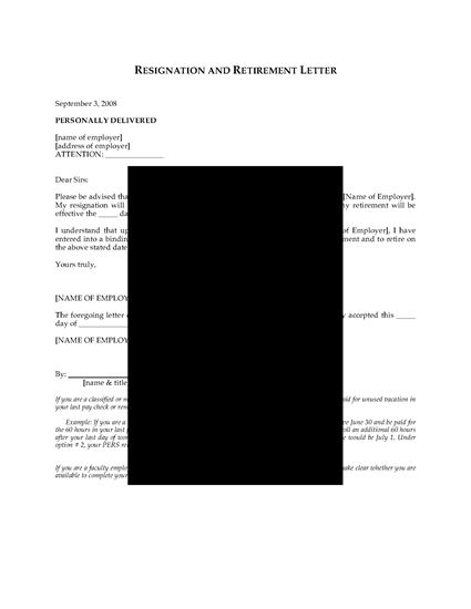 Picture of Letter of Intent to Resign or Retire