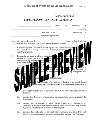 Picture of Employee Confidentiality Agreement for Law Firm