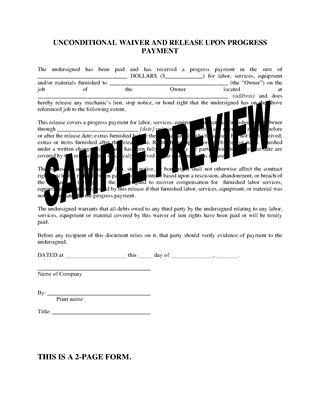 Picture of Colorado Unconditional Lien Waiver and Release on Progress Payment